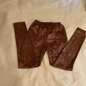 Brown faux leather leggings small
